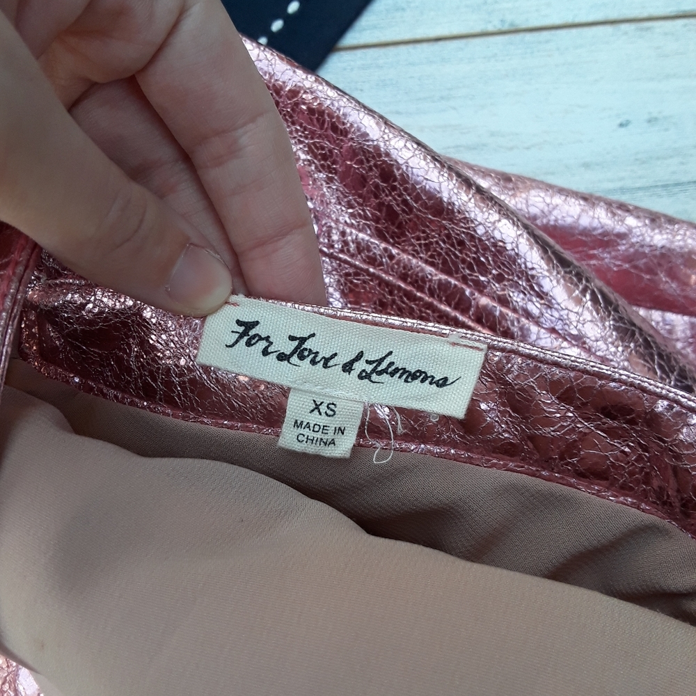 For Love & Lemons| Luna Metallic Dress Mini Pink - Picture 8 of 9
